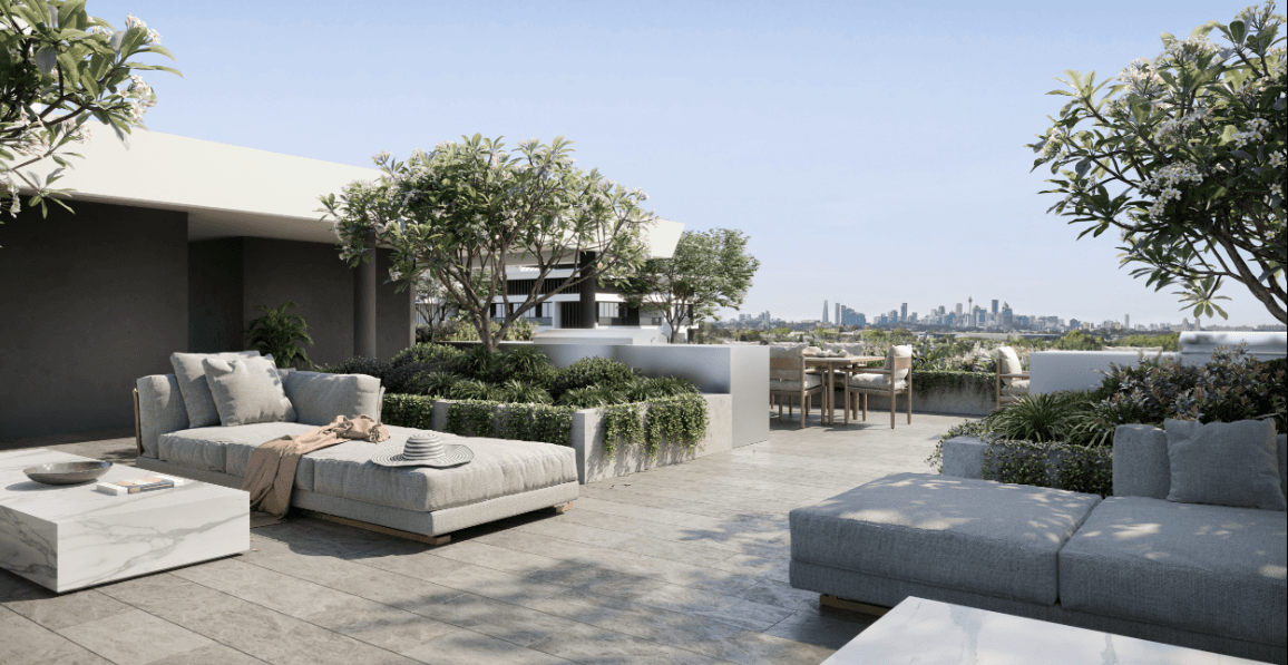 Bayou landscaped rooftop garden overlooking parkland and Sydney