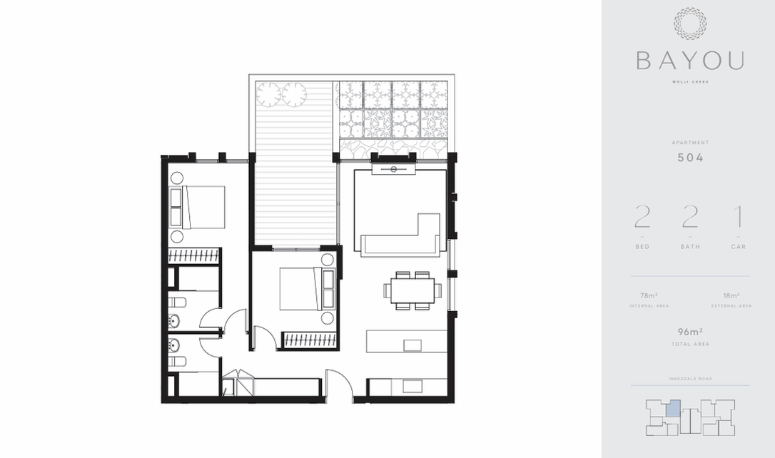 Two Bedroom floorplan, apartment 504